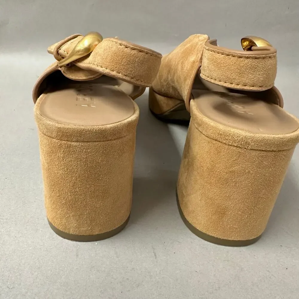 Aerosoles Cornelia Tan Suede Leather Peep Toe Slingback Platform Sandal Size 9.5